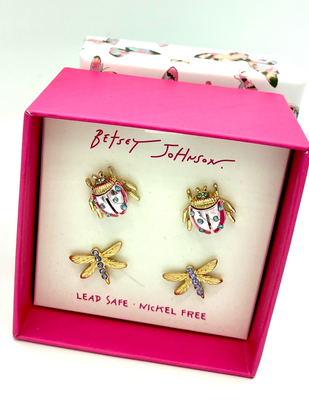 Betsey Johnson Ladybug & Dragonfly Earring Set